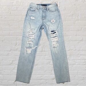 Aeropostale Mom Jeans Distressed Size 0 Blue‎ Ankle Slouchy Grunge 90s 24x27